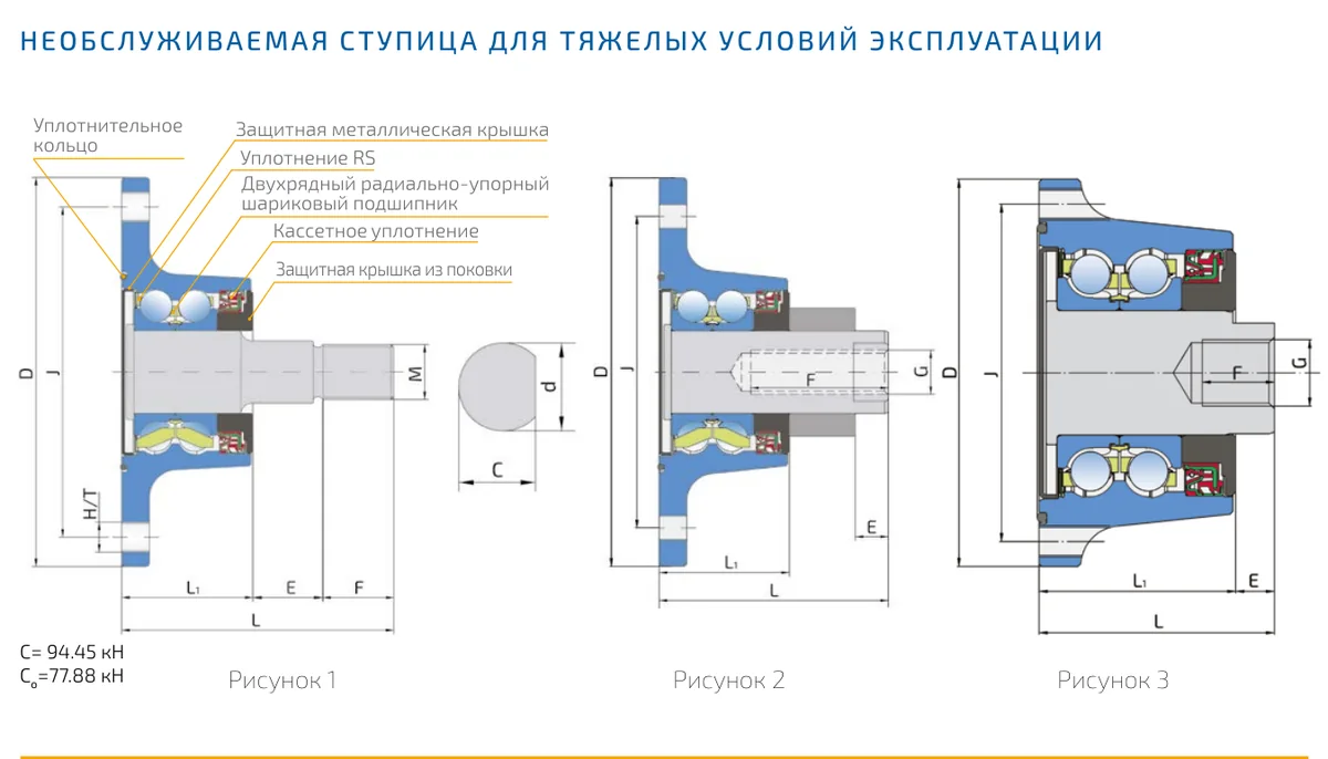 Чертежи и исполнения: Необслуживаемая ступица Agro Point IL70 для тяжёлых условий эксплуатации
